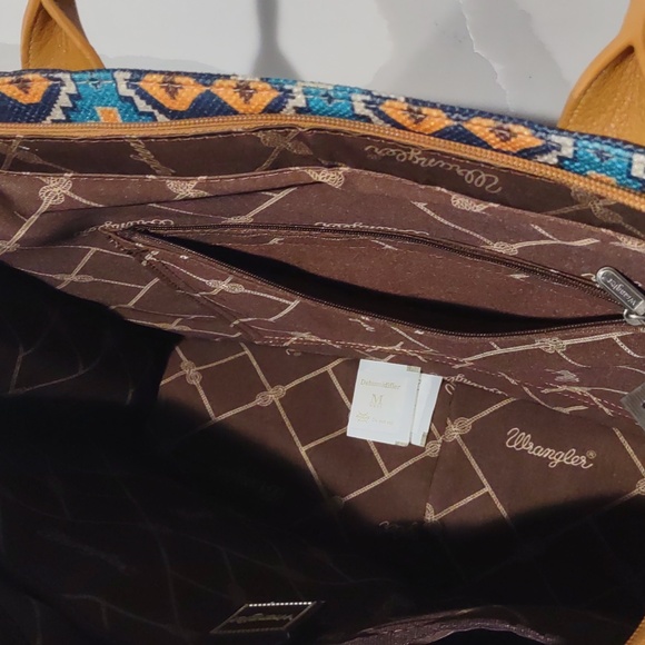 Wrangler XL canvas tote bag. Laptop carrier. Gold turquoise navy western NWT - Picture 8 of 9